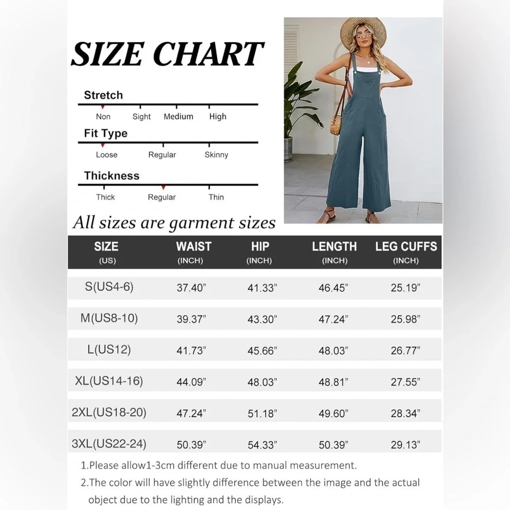 Baggy Comfy Overalls Casual Cotton Loose Fit Wide Leg Jumpsuit Adjustable Strap - Picture 9 of 10